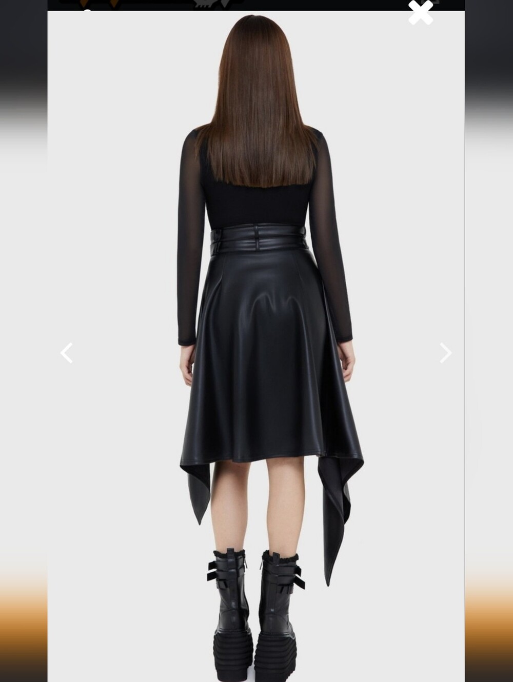 Killstar Black Asymmetrical Faux Leather Handkerchief Hem Skirt - Picture 3 of 7